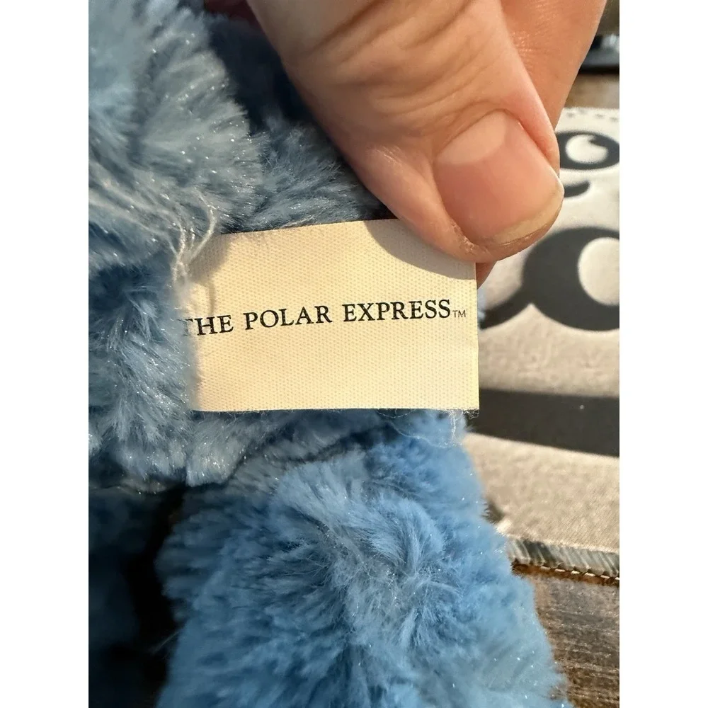 The Polar Express Beanie Bear Plush Stuffed‎ Toy Embroidered Foot Bow Blue